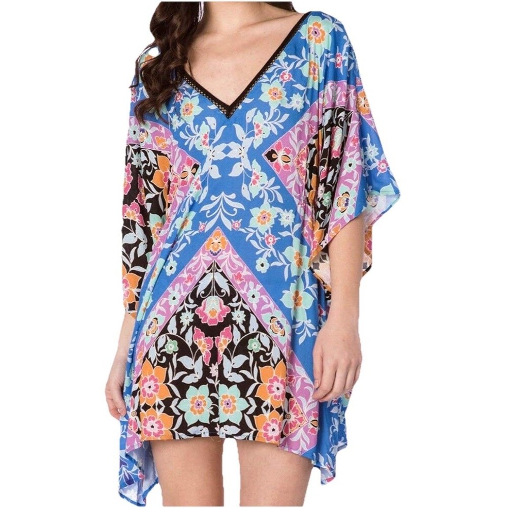 Nanette Lepore Kimono Top Beach Cover Size M Foral Deep V Neck Beach Boho